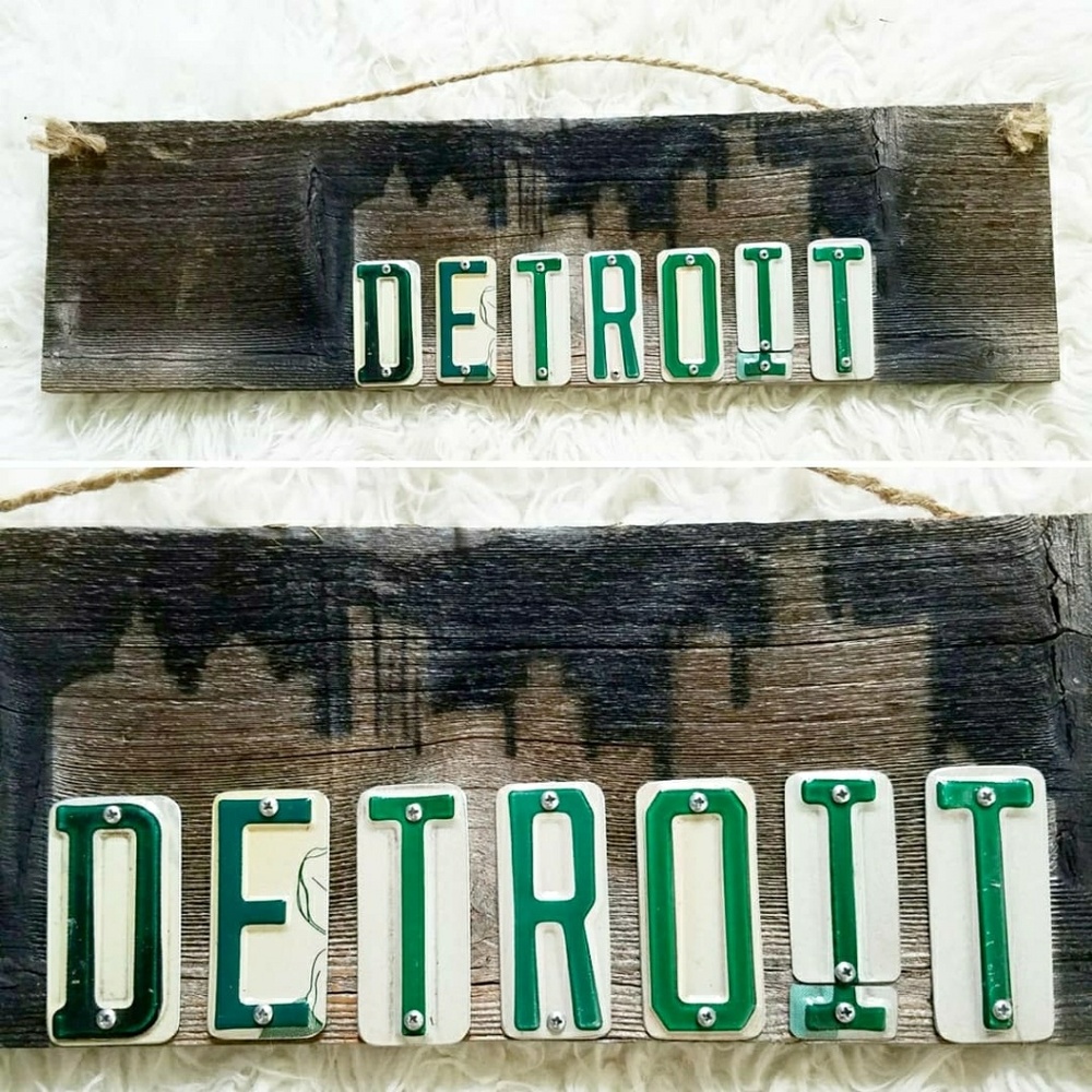 Handmade Detroit Skyline License Plate Sign